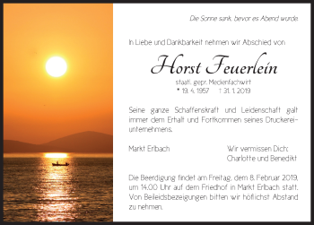 Traueranzeige von Horst Feuerlein von Neustadt/ Scheinfeld/ Uffenheim