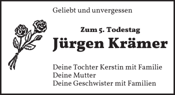 Traueranzeige von Jürgen Krämer von Ansbach