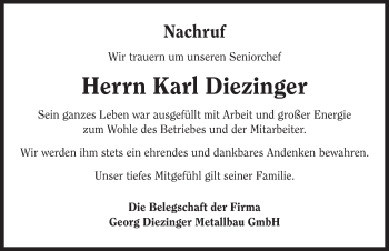 Traueranzeige von Karl Diezinger von Ansbach