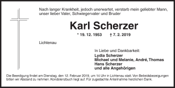 Traueranzeige von Karl Scherzer von Ansbach