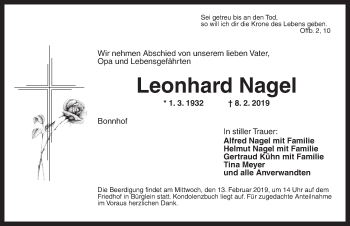 Traueranzeige von Leonhard Nagel von Ansbach