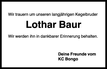 Traueranzeige von Lothar Baur von Rothenburg