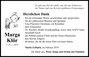 Traueranzeige von Marga Klör von Neustadt/ Scheinfeld/ Uffenheim