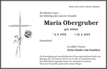 Traueranzeige von Maria Obergruber von Ansbach