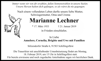 Traueranzeige von Marianne Lechner von Rothenburg