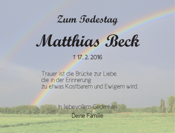 Traueranzeige von Matthias Beck von Dinkelsbühl/ Feuchtwangen