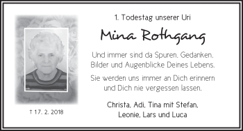 Traueranzeige von Mina Rothgang von Dinkelsbühl/ Feuchtwangen