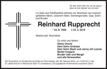 Traueranzeige von Reinhard Rupprecht von Ansbach