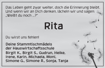 Traueranzeige von Rita  von Dinkelsbühl/ Feuchtwangen