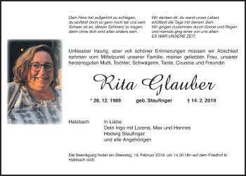 Traueranzeige von Rita Glauber von Dinkelsbühl/ Feuchtwangen