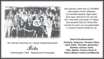 Traueranzeige von Rita Glauber von Dinkelsbühl/ Feuchtwangen