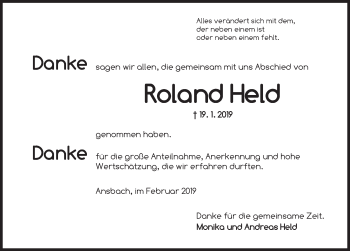 Traueranzeige von Roland Held von Ansbach