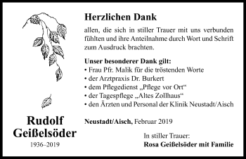 Traueranzeige von Rudolf Geißelsöder von Neustadt/ Scheinfeld/ Uffenheim