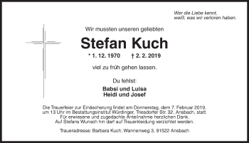 Traueranzeige von Stefan Kuch von Dinkelsbühl/ Feuchtwangen