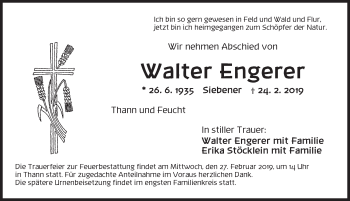 Traueranzeige von Walter Engerer von Dinkelsbühl/ Feuchtwangen