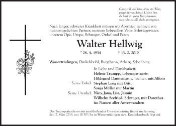 Traueranzeige von Walter Hellwig