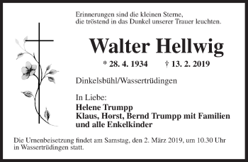 Traueranzeige von Walter Hellwig von Dinkelsbühl/ Feuchtwangen