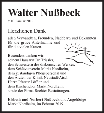 Traueranzeige von Walter Nußbeck von Neustadt/ Scheinfeld/ Uffenheim