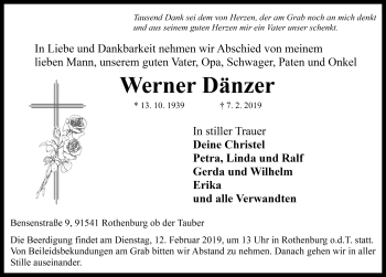Traueranzeige von Werner Dänzer von Rothenburg