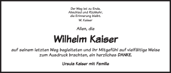 Traueranzeige von Wilhelm Kaiser von Dinkelsbühl/ Feuchtwangen
