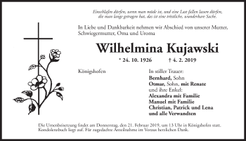 Traueranzeige von Wilhelmina Kujawski von Dinkelsbühl/ Feuchtwangen