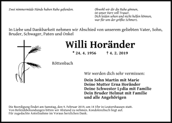 Traueranzeige von Willi Horänder von Rothenburg