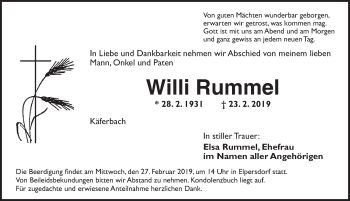 Traueranzeige von Willi Rummel von Ansbach