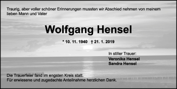 Traueranzeige von Wolfgang Hensel von Ansbach