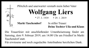 Traueranzeige von Wolfgang Liers von Neustadt/ Scheinfeld/ Uffenheim