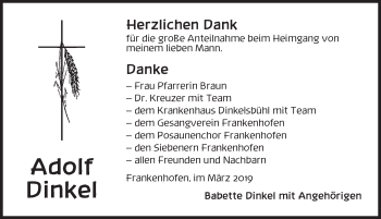 Traueranzeige von Adolf Dinkel von Dinkelsbühl/ Feuchtwangen