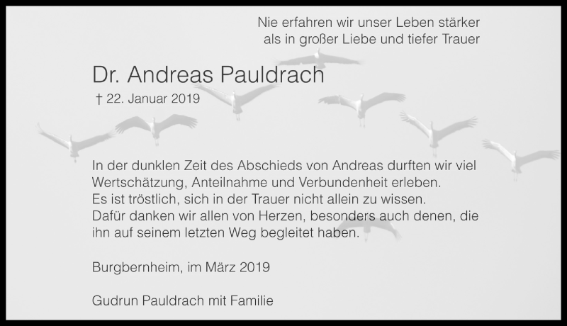  Traueranzeige für Andreas Pauldrach vom 16.03.2019 aus Rothenburg