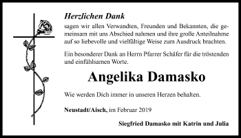 Traueranzeige von Angelika Damasko von Neustadt/ Scheinfeld/ Uffenheim