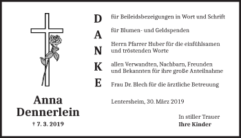 Traueranzeige von Anna Dennerlein von Dinkelsbühl/ Feuchtwangen