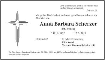 Traueranzeige von Anna Barbara Scherzer von Ansbach