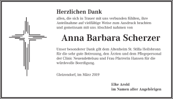 Traueranzeige von Anna Barbara Scherzer von Ansbach