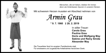 Traueranzeige von Armin Grau von Ansbach