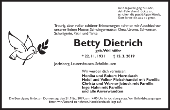 Traueranzeige von Betty Dietrich von Ansbach