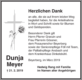 Traueranzeige von Dunja Meyer von Dinkelsbühl/ Feuchtwangen