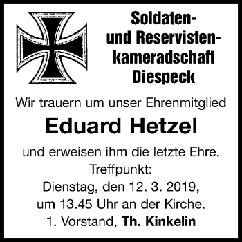 Traueranzeige von Eduard Hetzel von Neustadt/ Scheinfeld/ Uffenheim