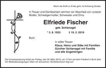 Traueranzeige von Elfriede Fischer von Dinkelsbühl/ Feuchtwangen