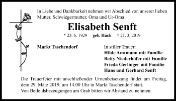 Traueranzeige von Elisabeth Senft von Neustadt/ Scheinfeld/ Uffenheim