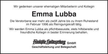 Traueranzeige von Emma Lubba von Ansbach