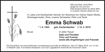 Traueranzeige von Emma Schwab von Dinkelsbühl/ Feuchtwangen