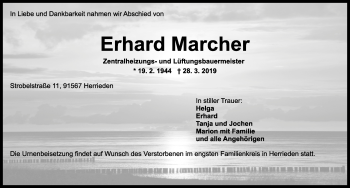 Traueranzeige von Erhard Marcher von Ansbach