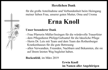 Traueranzeige von Erna Knoll von Rothenburg