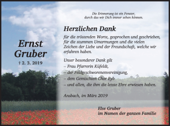 Traueranzeige von Ernst Gruber von Ansbach