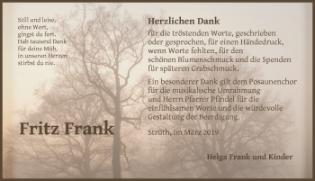 Traueranzeige von Fritz Frank von Ansbach