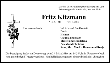 Traueranzeige von Fritz Kitzmann von Neustadt/ Scheinfeld/ Uffenheim