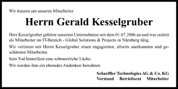 Traueranzeige von Gerald Kesselgruber von Neustadt/ Scheinfeld/ Uffenheim