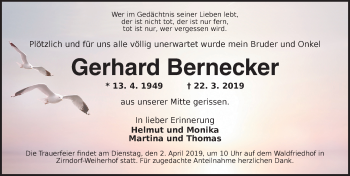 Traueranzeige von Gerhard Bernecker von Ansbach